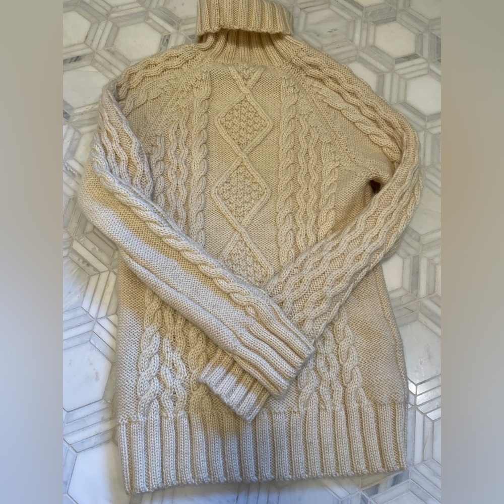WoolOvers Oversized Turtleneck Aran Cable Knit Chunky Cozy Fisherman Sweater - Picture 6 of 6